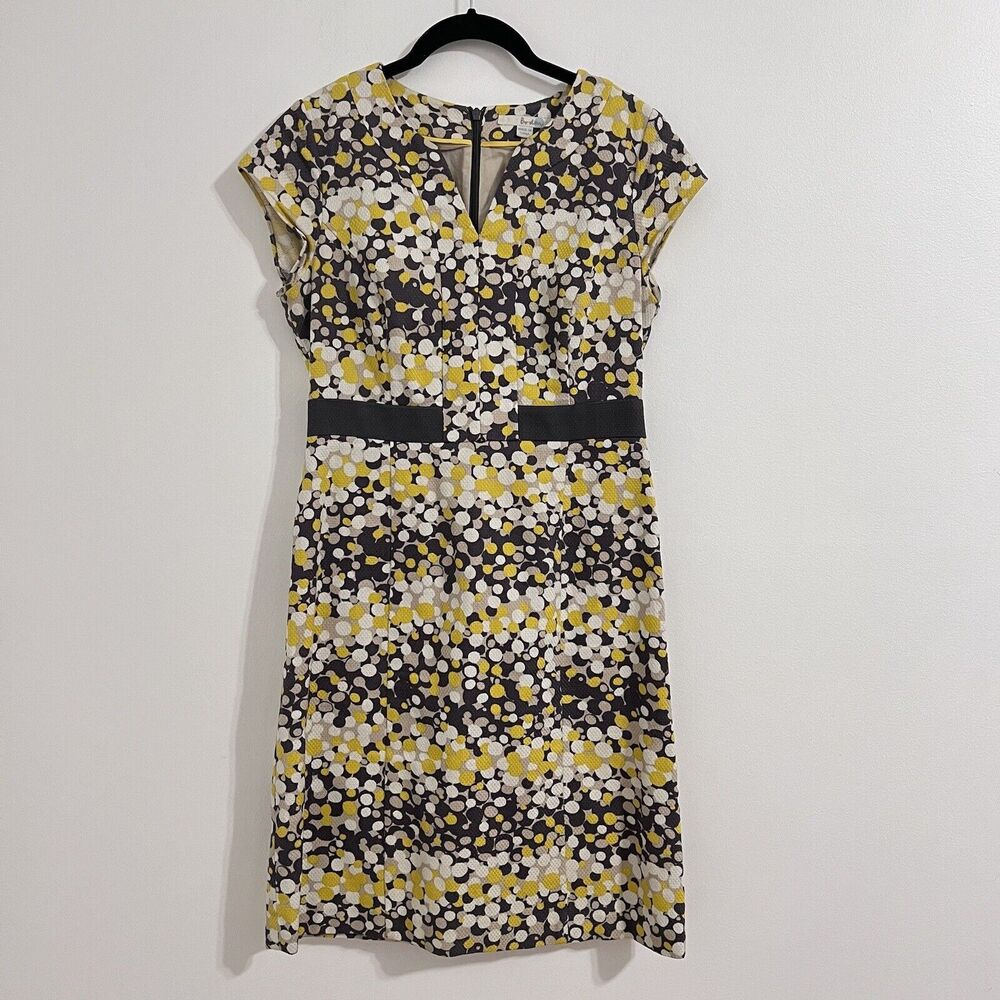 Boden Yellow and Gray Textured Dot Pencil Midi Dress Size US 6R / UK 10 R Sheath